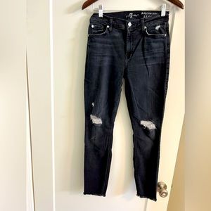 Seven For All Mankind Black ripped distressed High waist skinny ankle jeans